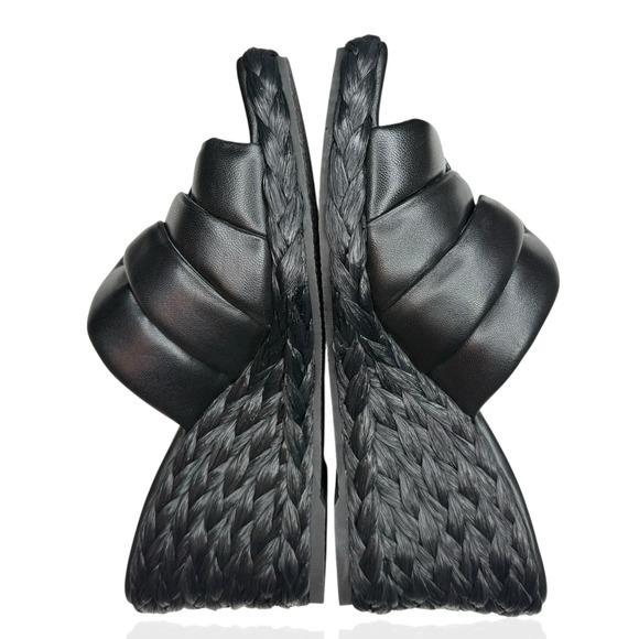 Vince Camuto Lauren Beverlin Poppy Black Leather High Wedge Slip On Sandal 9M US - Picture 7 of 9